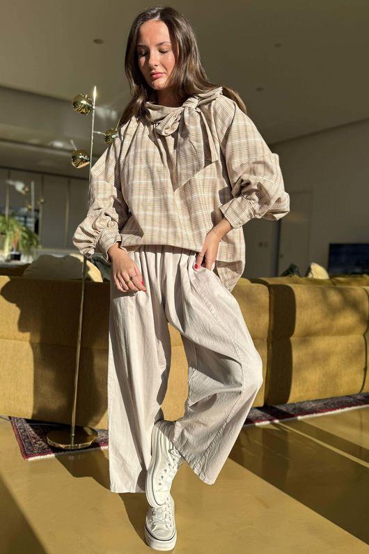 Ophelia Plaid Tie Neck Blouse Mocha /15